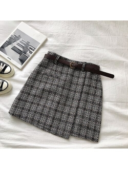 Summer sex A-line Mini Skirt Vintage Casual Women Plaid Skirt Chic Sashes Korean Irregular Lady Skirt Female Sweet High Waist