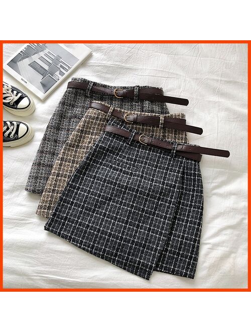 Summer sex A-line Mini Skirt Vintage Casual Women Plaid Skirt Chic Sashes Korean Irregular Lady Skirt Female Sweet High Waist