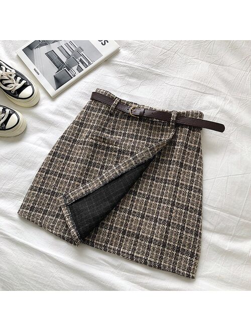 Summer sex A-line Mini Skirt Vintage Casual Women Plaid Skirt Chic Sashes Korean Irregular Lady Skirt Female Sweet High Waist