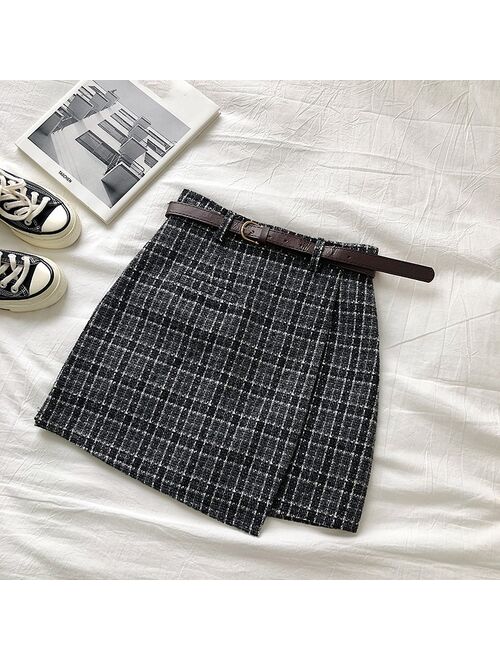 Summer sex A-line Mini Skirt Vintage Casual Women Plaid Skirt Chic Sashes Korean Irregular Lady Skirt Female Sweet High Waist