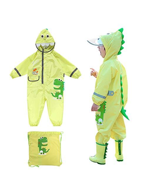 SSAWcasa One Piece Rain Suit Kids,Unisex Toddler Waterproof Rainsuit Rain Coat Coverall