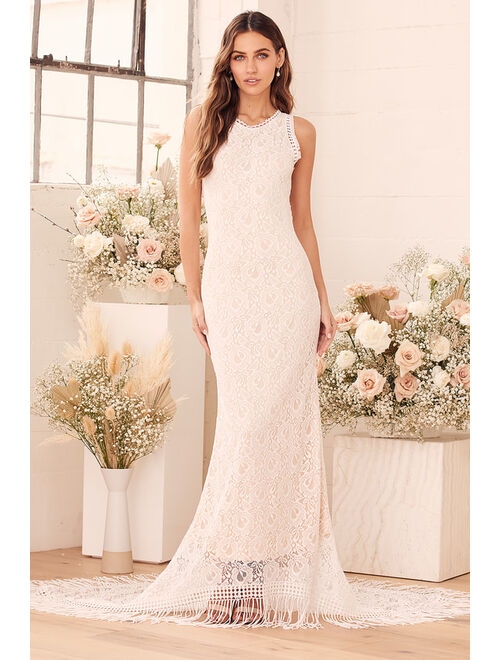 Lulus Love is an Adventure White Lace Backless Maxi Dress