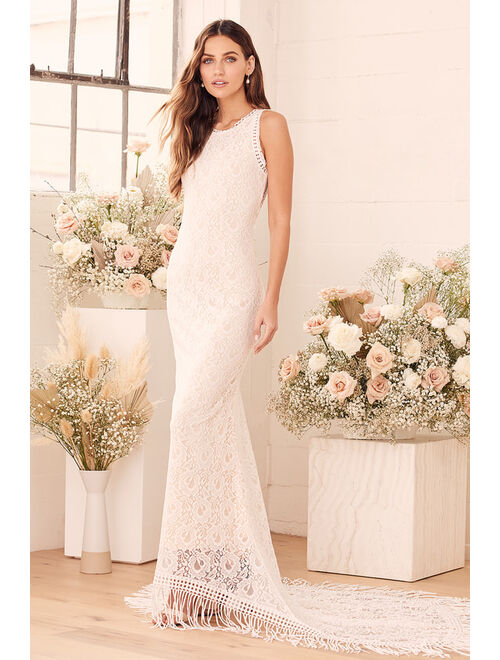 Lulus Love is an Adventure White Lace Backless Maxi Dress