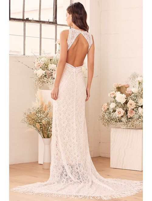 Lulus Love is an Adventure White Lace Backless Maxi Dress