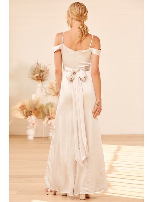 Lulus Each and Every Day Champagne Satin Off-the-Shoulder Maxi Dress