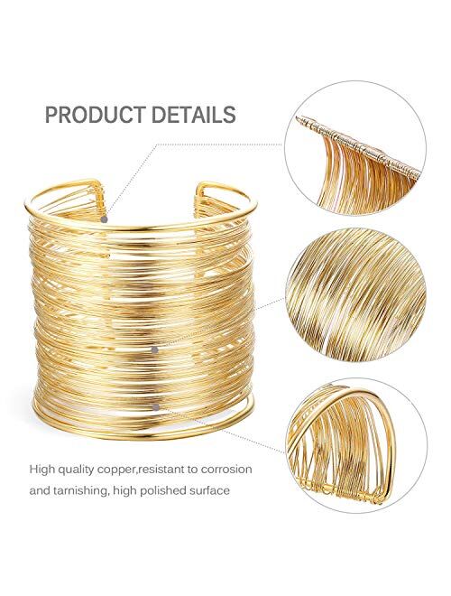 RIOSO 4 Pcs Cuff Bangle Bracelet for Women Open Wide Wire Bracelets Gold Wrist Cuff Wrap Bracelet