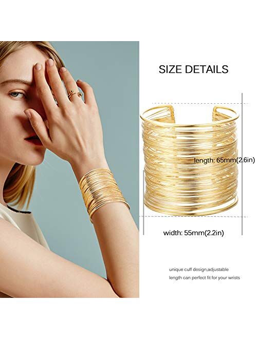 RIOSO 4 Pcs Cuff Bangle Bracelet for Women Open Wide Wire Bracelets Gold Wrist Cuff Wrap Bracelet