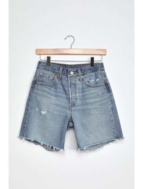 Lulus 501 Mid Thigh Light Wash Distressed Denim Shorts