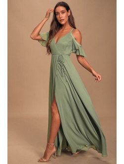 Easy Listening Slate Blue Cold-Shoulder Wrap Maxi Dress