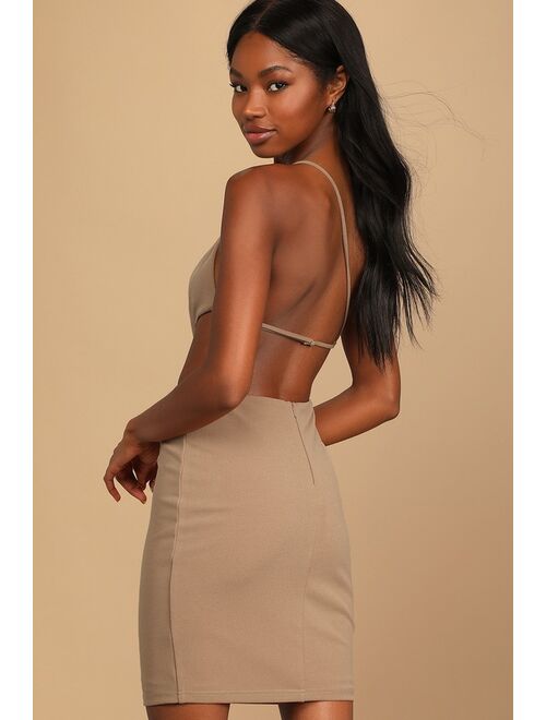 Lulus Cheers to the Night Tan One-Shoulder Cutout Bodycon Mini Dress