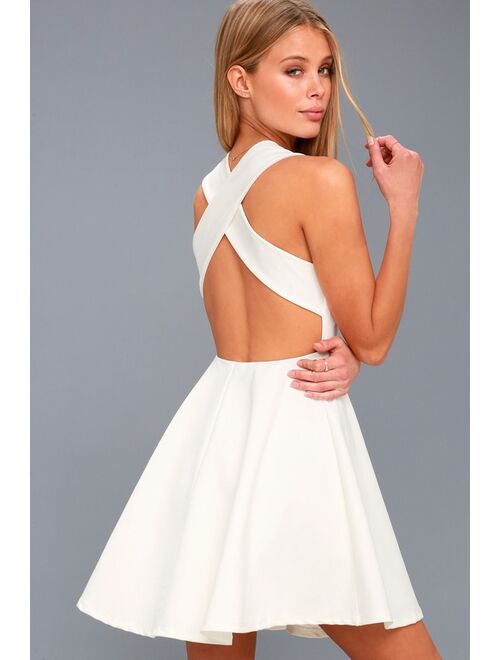 Lulus Going Steady White Backless Skater Dress