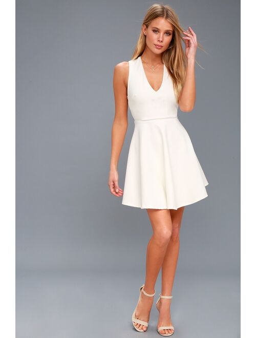 Lulus Going Steady White Backless Skater Dress