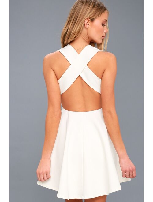 Lulus Going Steady White Backless Skater Dress