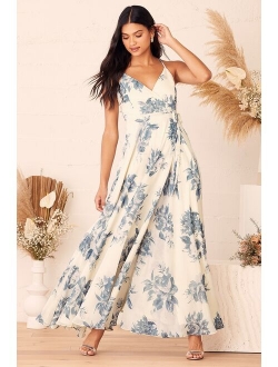 Elegantly Inclined Cream Floral Print Wrap Maxi Dress