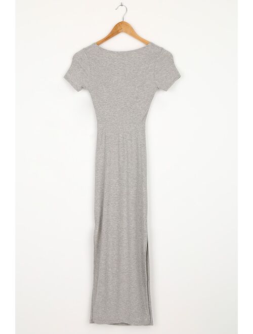 Lulus Style Twist Heather Grey Twist Front Cutout Midi Dress