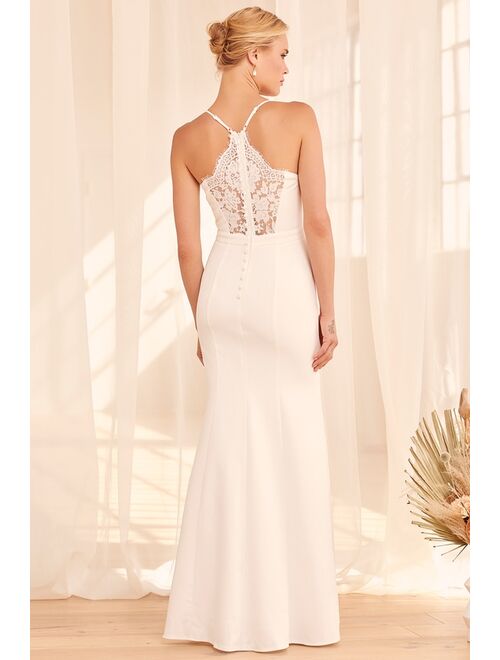 Lulus Wonders of Love White Lace Button-Back Maxi Dress