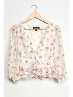 Sweetly Sun-Kissed Ivory Floral Print Twist-Front Peplum Top
