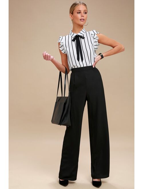 Lulus Burke Black and White Striped Tie-Neck Top