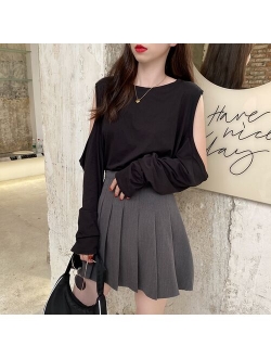 Off-the-Shoulder Long-Sleeved T-shirt for Women Loose Sexy Scheming New Design Sense All-Match Top Bottoming Shirt for Spring