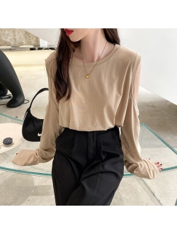 Off-the-Shoulder Long-Sleeved T-shirt for Women Loose Sexy Scheming New Design Sense All-Match Top Bottoming Shirt for Spring