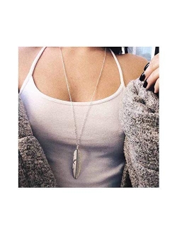 Yalice Boho Feather Pendant Necklace Chain Long Leaf Necklaces Jewelry for Women and Girls