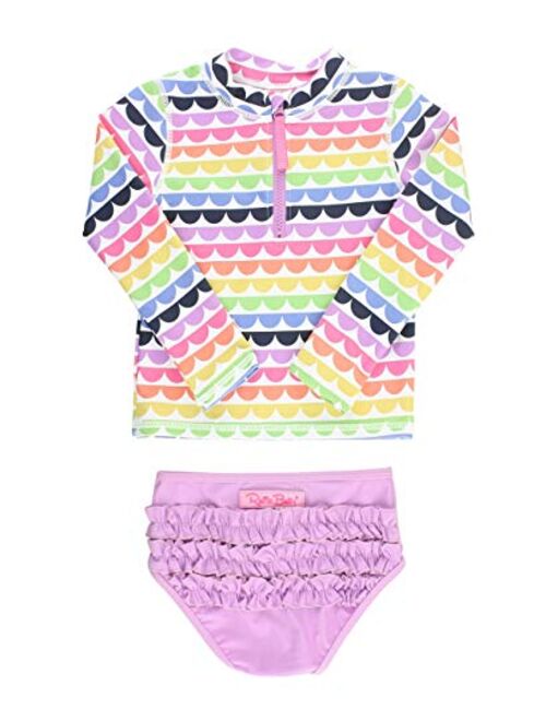 RuffleButts Baby/Toddler Girls Long Sleeve Rash Guard 2 Piece Swimsuit Set w/UPF 50+ Sun Protection with Zipper