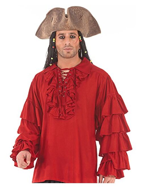 Medieval Poet's Pirate Henry Morgan Shirt Costume C1084 [Red]