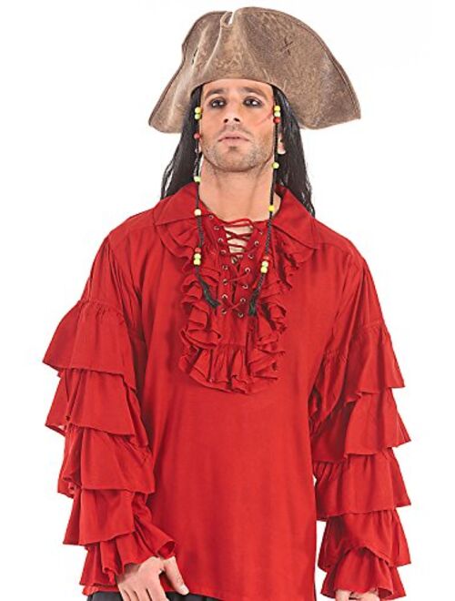 Medieval Poet's Pirate Henry Morgan Shirt Costume C1084 [Red]