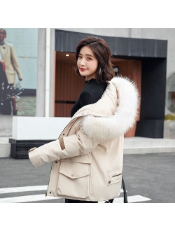 Short Cotton Liner Parka Solid Color Winter Jacket Women 2021 New Big Pocket With Fur Collar Ladies Casual Hooded Parka Coat