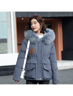 Short Cotton Liner Parka Solid Color Winter Jacket Women 2021 New Big Pocket With Fur Collar Ladies Casual Hooded Parka Coat