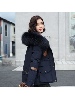 Short Cotton Liner Parka Solid Color Winter Jacket Women 2021 New Big Pocket With Fur Collar Ladies Casual Hooded Parka Coat