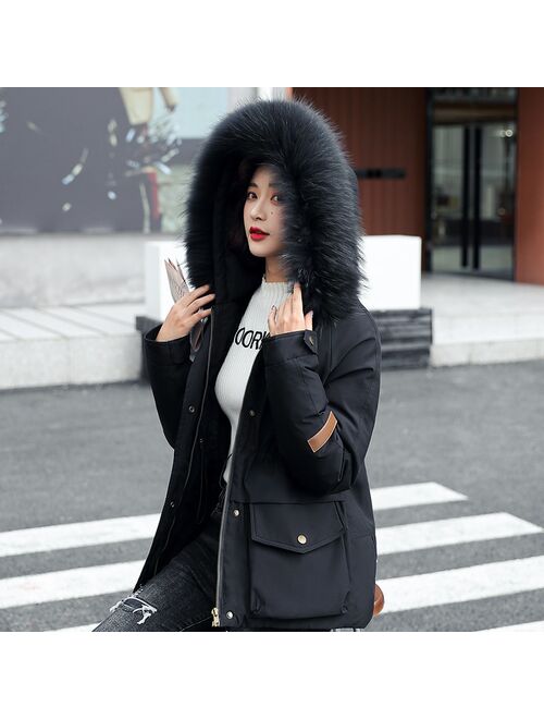 Short Cotton Liner Parka Solid Color Winter Jacket Women 2021 New Big Pocket With Fur Collar Ladies Casual Hooded Parka Coat