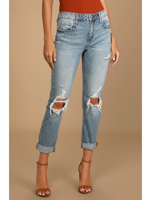 Lulus Frankie Light Wash Distressed Mid-Rise Girlfriend Jeans