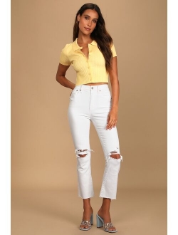 DAZE DENIM Shy Girl Light Wash High-Waisted Distressed Cropped Flair Jeans