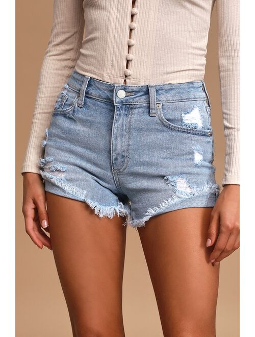 Lulus Trail Blazer Light Wash Distressed Denim Cutoff Shorts