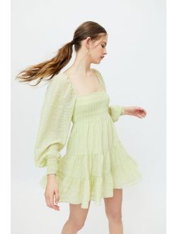 UO River Smocked Long Sleeve Mini Dress