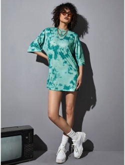 Drop Shoulder Tie Dye Tee Dress