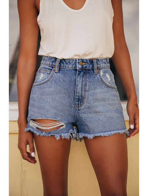 Rolla's Dusters Medium Wash High Rise Distressed Denim Shorts