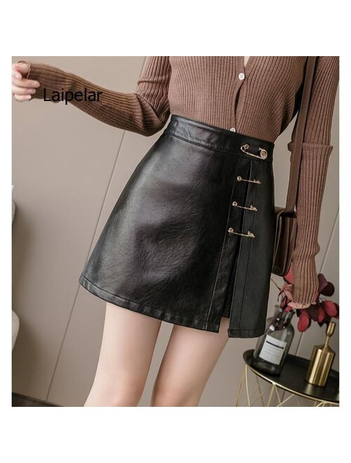 Laipelar 2021 Summer New Fashion Metal Pin Decorative Skirt Shorts Solid Color Lady High Waist Wide Leg Shorts Women Skirts