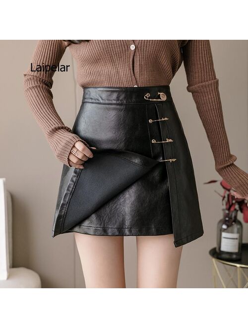 Laipelar 2021 Summer New Fashion Metal Pin Decorative Skirt Shorts Solid Color Lady High Waist Wide Leg Shorts Women Skirts