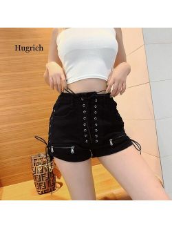 High Waist Loose Women Shorts Solid Drawstring Fashion Short Soft Casual Straight Jean Shorts Summer 2021