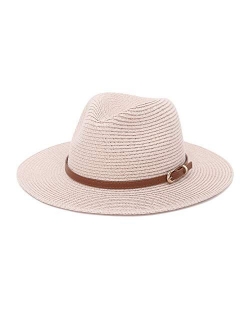 Straw Sun Hats for Women Men Panama Fedora Summer Wide Brim Beach Hat Packable