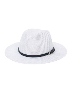 Straw Sun Hats for Women Men Panama Fedora Summer Wide Brim Beach Hat Packable