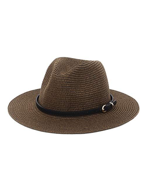 Straw Sun Hats for Women Men Panama Fedora Summer Wide Brim Beach Hat Packable