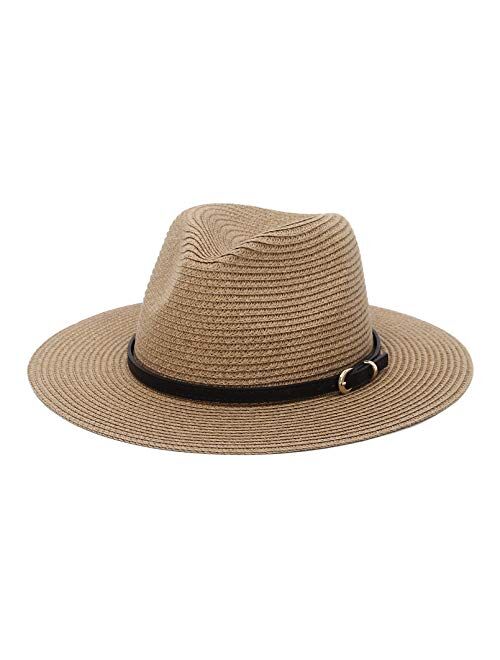 Straw Sun Hats for Women Men Panama Fedora Summer Wide Brim Beach Hat Packable