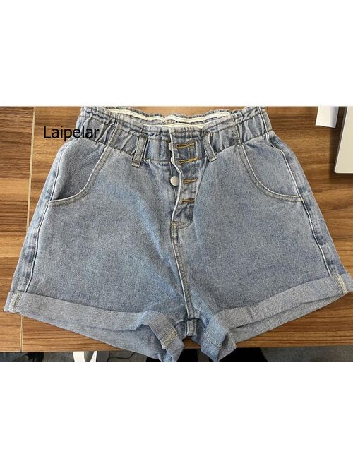 2021 Women's New High Waist Denim Button Top Star Fashion Jeans Shorts for Summer