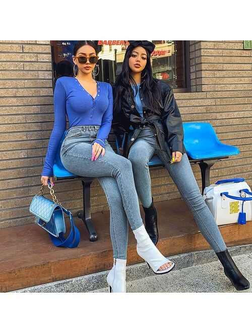 Women's Jeans High Waist Stretch Skinny Denim Pants 2021 Autumn Winter Blue Retro Washed Elastic Slim Pencil