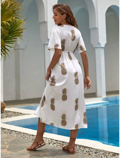 Shein Pineapple Print V-Neck Dress