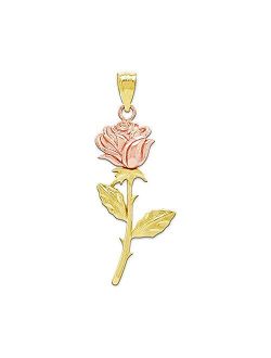 Charm America - Gold Long Stem Rose Charm - 10 Karat Solid Yellow and Rose Gold