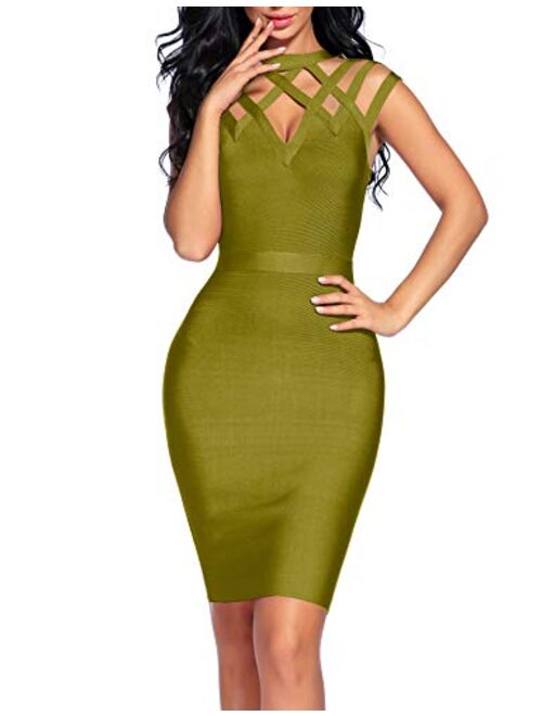 Madam Uniq Women's Hollow Out Bandage Party Dress Sleeveless High Neck Bodycon Dresses Club